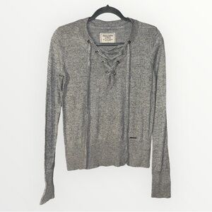 Abercrombie And Fitch Y2K Gray Long Sleeve Lace Up Sweater With Logo Size Small